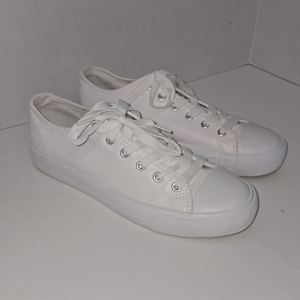 White Faux Leather Sneakers Womens Size 10 NWOT - Picture 6 of 14